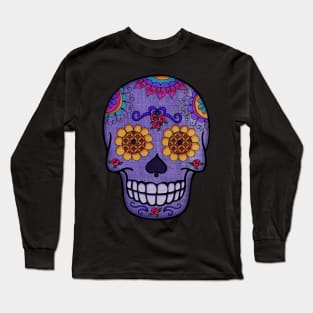 Purple Sugar Skull on Burlap Long Sleeve T-Shirt